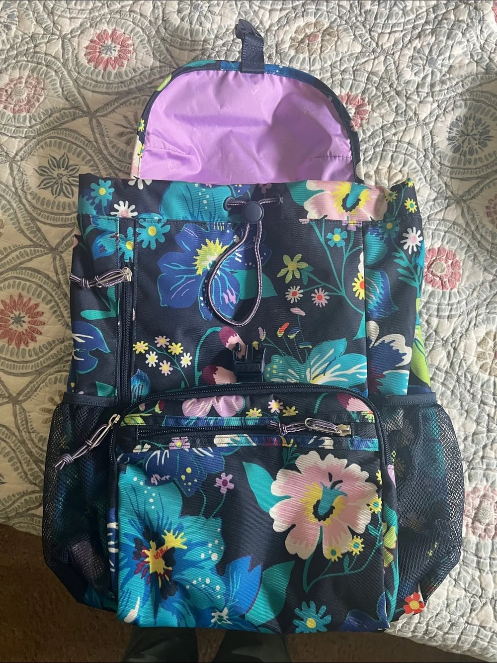 Vera Bradley Navy Floral Drawstring Backpack